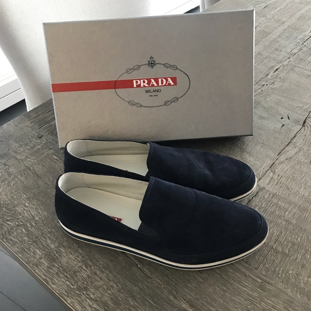 Men’s Prada slip ons.  Navy blue Prada sz10 (US11)